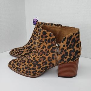 Seychelles Leather Leopard Print Side Zip Booties